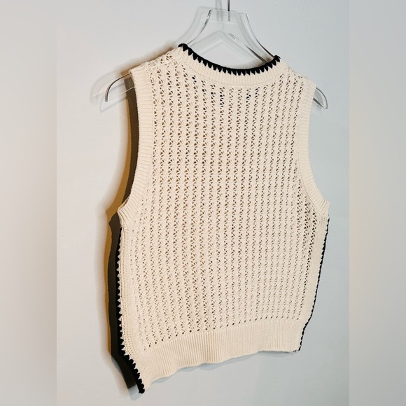 Varley Delaney Knit Beige Birch Black Trim Vest Top Sweater Shirt - Picture 10 of 16